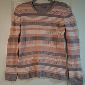 🫶 5 For $30 Laura Scott Pink and Gray Striped Women's Sweater
